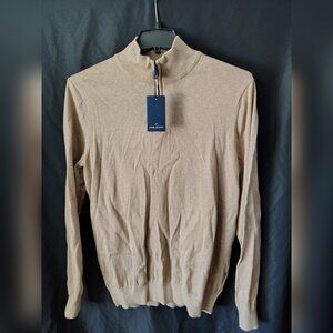 NWT Mens DANIEL HECHTER Paris Size L Color Beige 1/4 Zip Long Sleeves Sweater